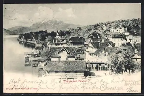 AK Weggis, Panoramablick mit Pilatus