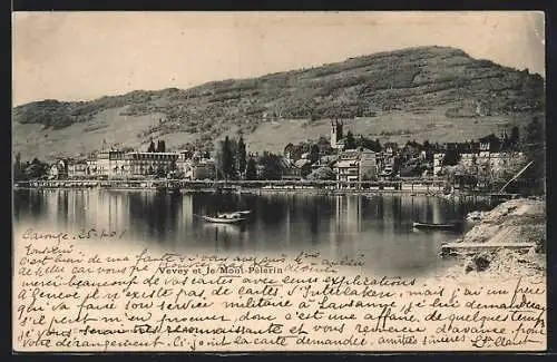 AK Vevey, Vue sur le Mont-Pélerin