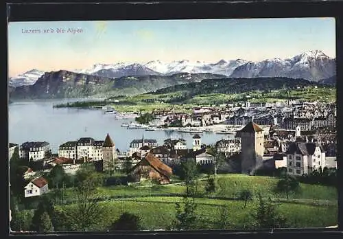 AK Luzern, Ortsansicht gegen die Alpen