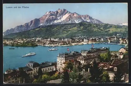 AK Luzern, Ortsansicht mit dem Pilatus