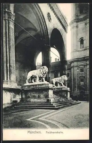 AK München, Löwenstatuen an der Feldherrnhalle