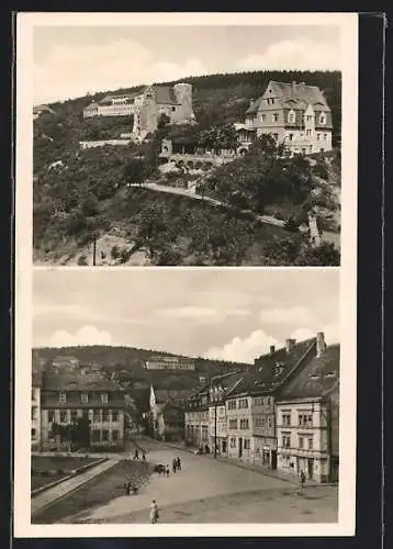 AK Bad Frankenhausen, Ortspartie mit Leuten, Ruine mit Kurhaus