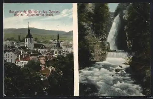 AK Biel, Ortsansicht und die Taubenlochschlucht