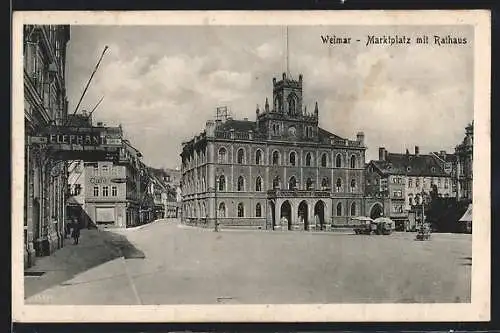 AK Weimar / Thür., Marktplatz & Rathaus