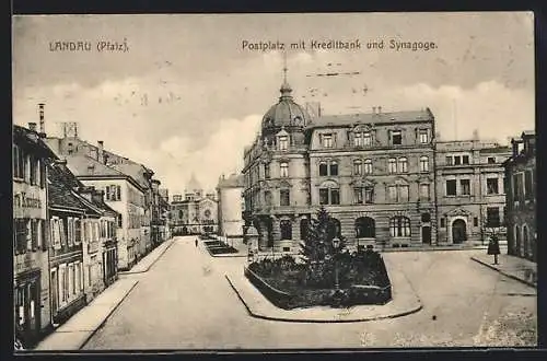 AK Landau / Pfalz, Postplatz mit Synagoge und Kreditbank