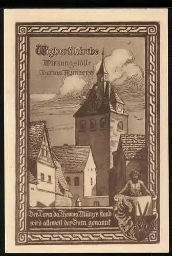 Notgeld Allstedt 1921, 50 Pfennig, Wigbertikirche, Wirkungsstätte Thomas Münzers