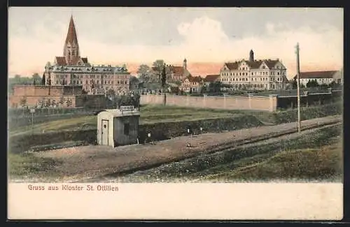 AK St. Ottilien / Obb., Totalansicht mit Kloster und Bahnhof