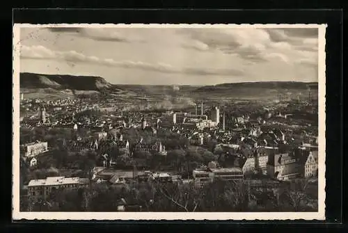 AK Jena, Teilansicht mit Zeisswerken, Glaswerk Schott und Gen., Kernberge und Leuchtenburg