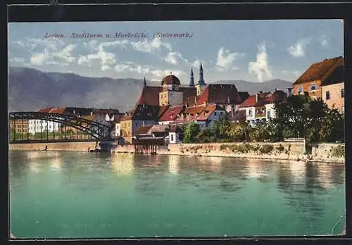 AK Leoben, Stadtturm u. Murbrücke