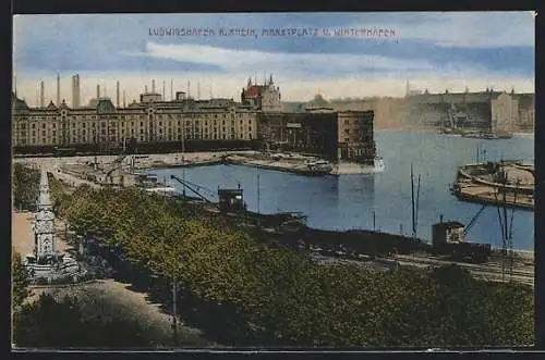 AK Ludwigshafen a. Rhein, Marktplatz und Winterhafen