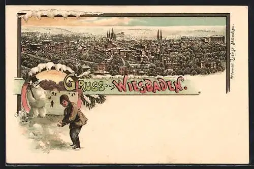 Winter-Lithographie Wiesbaden, Teilansicht