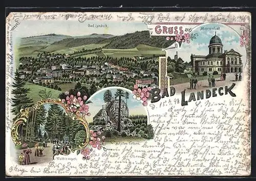 Lithographie Landeck, Waldtempel, Achilles-Felsen, Marienbad