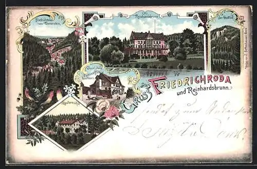 Lithographie Friedrichroda, Gothaisches Gasthaus Inselsberg, Klostermühle