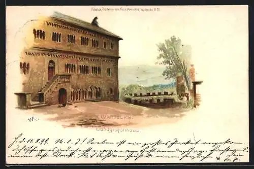 Lithographie Eisenach, Wartburg, Landgrafenhaus