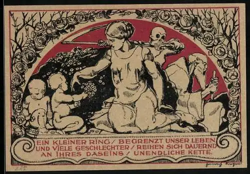 Notgeld Weimar, 50 Pfennig, Goethe, Mutter mit Kindern und Grossvater, dahinter der Tod mit Sichel