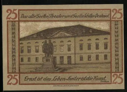 Notgeld Weimar 1921, 25 Pfennig, Das alte Theater und das Goethe-Schiller-Denkmal