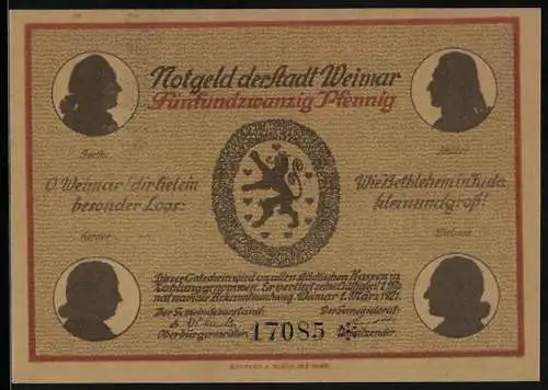 Notgeld Weimar 1921, 25 Pfennig, Herder-Stadt-Kirche