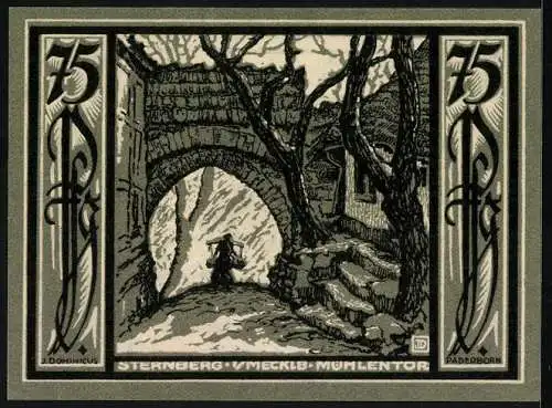 Notgeld Sternberg i. Meckl. 1922, 75 Pfennig, Blick durch das Mühlentor