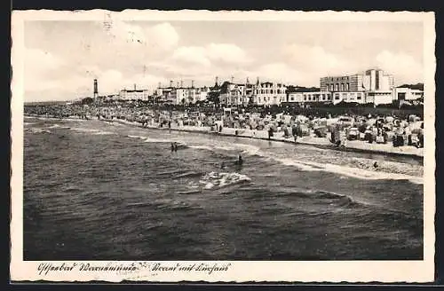 AK Warnemünde, Strand und Kurhaus vom Wasser aus