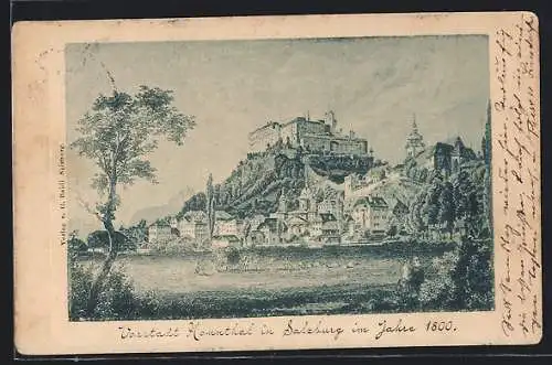 Künstler-AK Salzburg, Vorstadt Honnthal im Jahre 1800