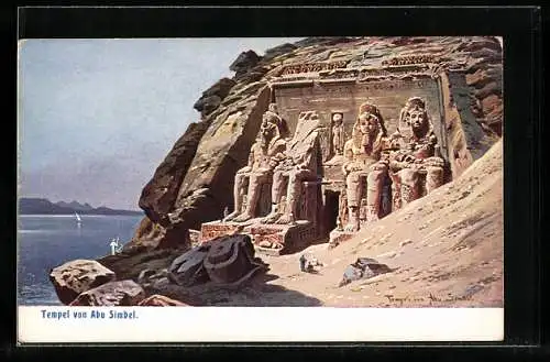 Künstler-AK Abu Simbel, Tempel von Abu Simbel