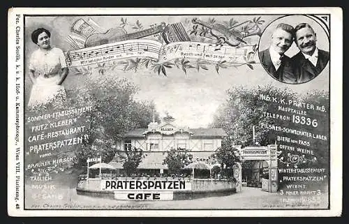 AK Wien, Fritz Klebers Café-Restaurant Praterspatzen, Hauptallee 6 im Prater