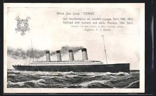 AK Passagierschiff Titanic der White Star Line, gesunken am 15.04.1912