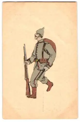 AK Aufgeklebter Feldgrauer in Uniform mit Gewehr