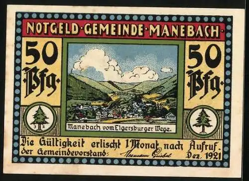 Notgeld Manebach 1921, 50 Pfennig, Der Mönchhof einst und jetzt