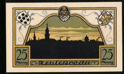 Notgeld Zeulenroda 1921, 25 Pfennig, Silhouette der Stadt