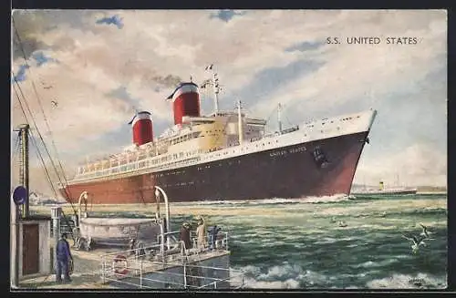 Künstler-AK Passagierschiff SS United States beim Anlegen