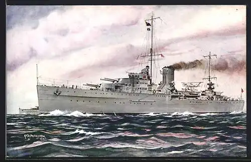 Künstler-AK Kriegsschiff HMS Neptune bei unruhiger See