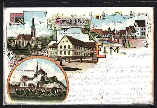 Lithographie Elm / Kassel, Gasthaus z. roten Löwen, Hauptstrasse