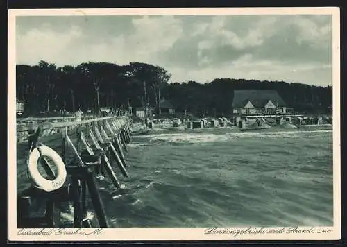 AK Graal /Ostsee i. M., Landungsbrücke und Strand