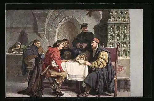 AK Martin Luther im Gespräch mit Studenten im Jenaer Gasthof zum Bären, 1522