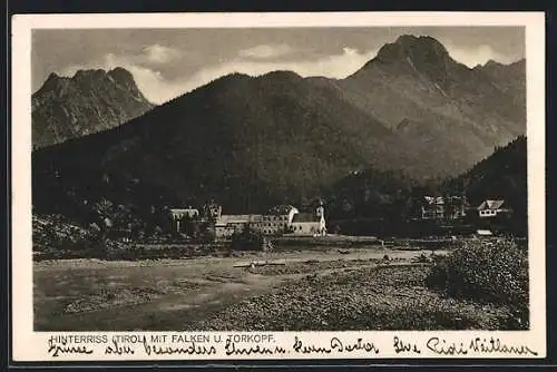 AK Hinterriss /Tirol, Ortsansicht mit Falken und Torkopf