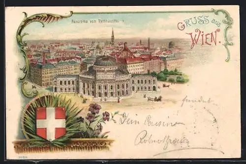 Lithographie Wien, K. K. Hofburgtheater, Wappen