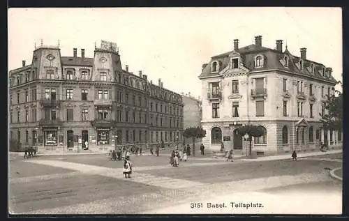 AK Basel, Tellsplatz mit Geschäften