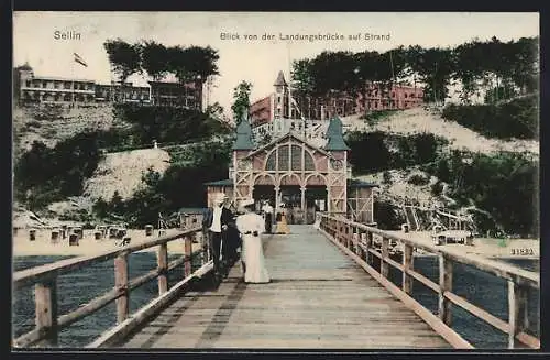 AK Sellin, Blick von der Landungsbrücke auf den Strand