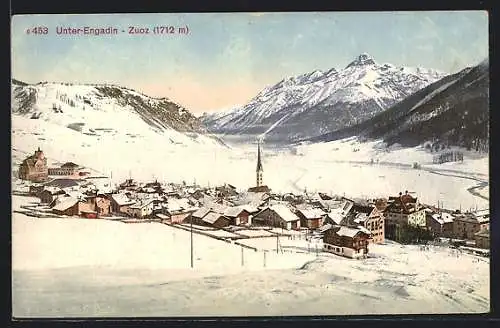 AK Zuoz /Unter-Engadin, Teilansicht im Schnee