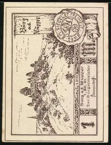 Notgeld Burg a. d. Wupper 1921, 1 Mark, Standbild Graf Adolf V.