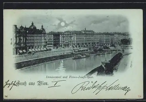 Mondschein-AK Wien, Donaukanal und Franz-Josefs-Quai