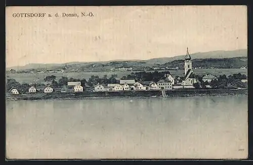 AK Gottsdorf a. d. Donau, Panorama mit Kirche