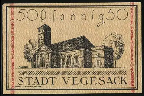 Notgeld Vegesack, 50 Pfennig, Blick auf die Kirche