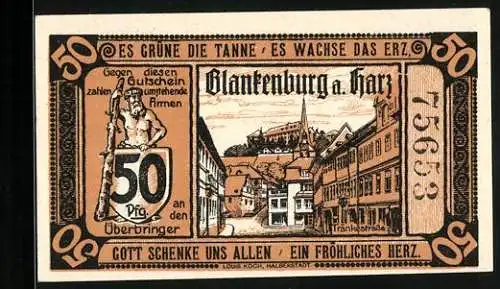 Notgeld Blankenburg a. Harz 1920, 50 Pfennig, Tränkestrasse