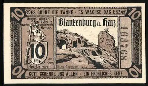 Notgeld Blankenburg a. Harz 1920, 10 Pfennig, Burg Regenstein