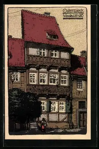 Steindruck-AK Osterwieck, Haus in der Nikolaistrasse 30