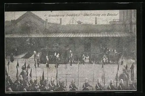 AK Karlsruhe, Überführung am Bahnhof des verstorbenen Friedrich I.