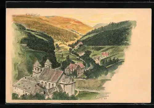 Lithographie Bad Rippoldsau, Ortsansicht, Klösterle