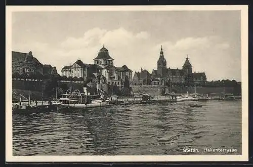 AK Stettin, Dampfer an der Hakenterrasse